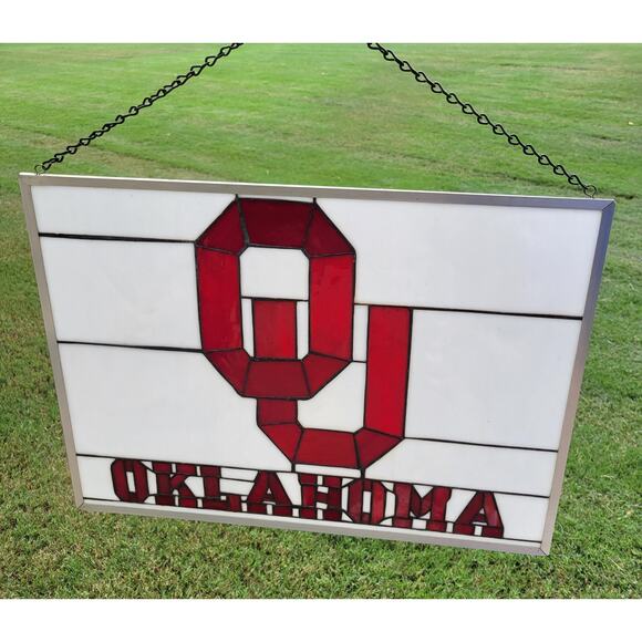 VTG University of Oklahoma OU Sooners Stained Glass Hanging Panel Aluminum 22x16 - Picture 1 of 14